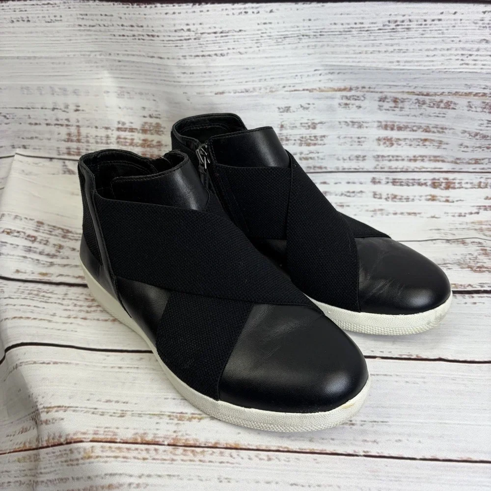 Fitflop Boots 6.5‎ Womens Black Superflex Leather Bootie Wedge Round Toe Low Zip